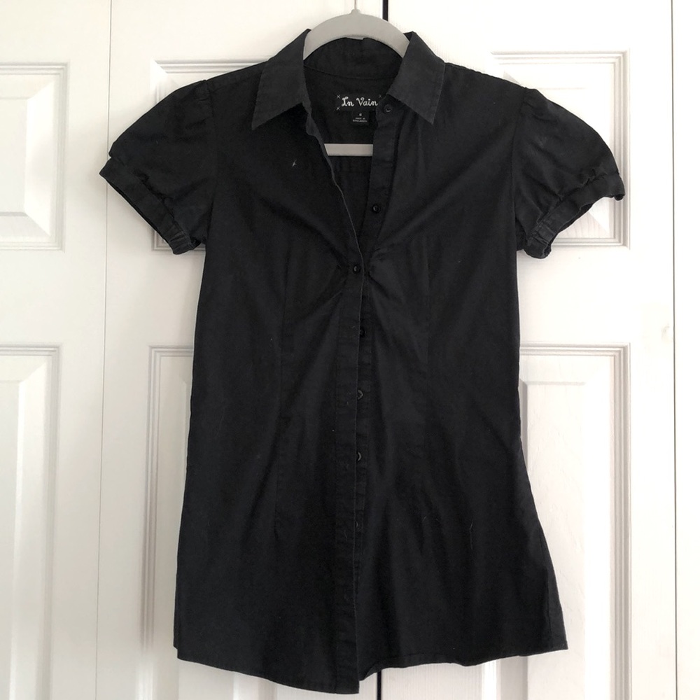 Black Puff Sleeve Button Down